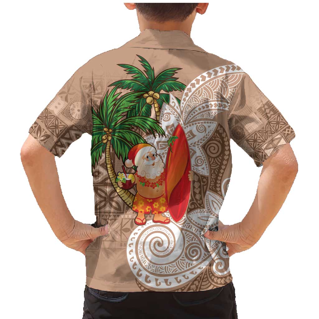Polynesian Family Matching Mermaid Dress and Hawaiian Shirt Tropical Santa - Plumeria Beige Vintage LT7 - Polynesian Pride