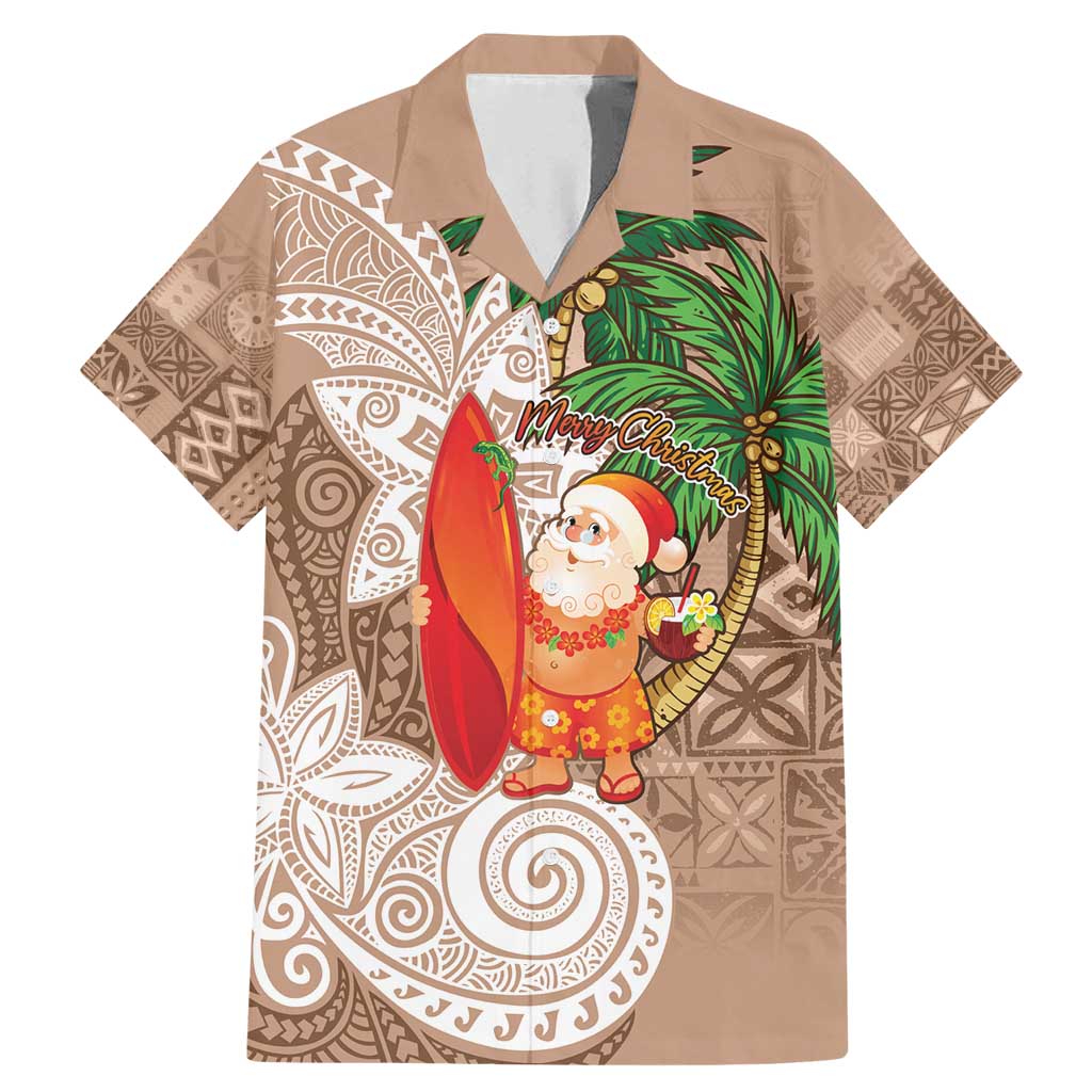 Polynesian Family Matching Mermaid Dress and Hawaiian Shirt Tropical Santa - Plumeria Beige Vintage LT7 Dad's Shirt - Short Sleeve Beige - Polynesian Pride