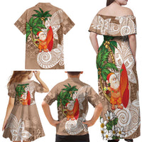 Polynesian Family Matching Off Shoulder Maxi Dress and Hawaiian Shirt Tropical Santa - Plumeria Beige Vintage LT7 - Polynesian Pride