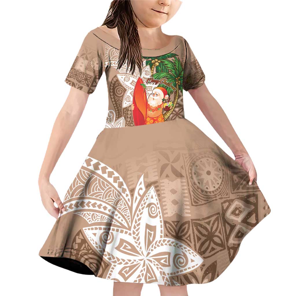 Polynesian Family Matching Off Shoulder Short Dress and Hawaiian Shirt Tropical Santa - Plumeria Beige Vintage LT7 Daughter's Dress Beige - Polynesian Pride