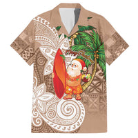 Polynesian Family Matching Short Sleeve Bodycon Dress and Hawaiian Shirt Tropical Santa - Plumeria Beige Vintage LT7 Dad's Shirt - Short Sleeve Beige - Polynesian Pride
