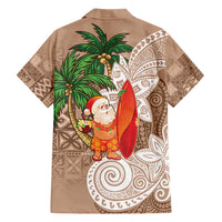 Polynesian Family Matching Short Sleeve Bodycon Dress and Hawaiian Shirt Tropical Santa - Plumeria Beige Vintage LT7 - Polynesian Pride