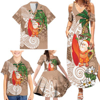 Polynesian Family Matching Summer Maxi Dress and Hawaiian Shirt Tropical Santa - Plumeria Beige Vintage LT7 - Polynesian Pride