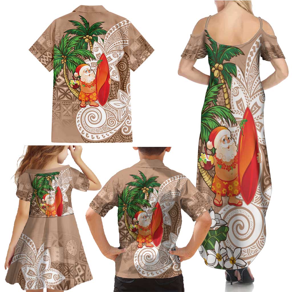 Polynesian Family Matching Summer Maxi Dress and Hawaiian Shirt Tropical Santa - Plumeria Beige Vintage LT7 - Polynesian Pride