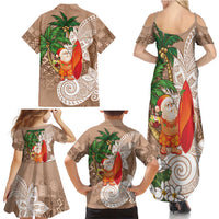 Polynesian Family Matching Summer Maxi Dress and Hawaiian Shirt Tropical Santa - Plumeria Beige Vintage LT7 - Polynesian Pride