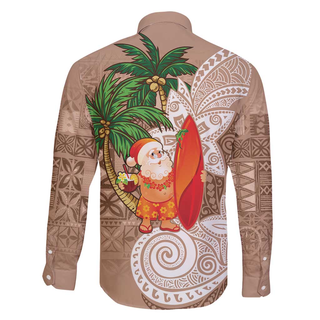 Polynesian Family Matching Summer Maxi Dress and Hawaiian Shirt Tropical Santa - Plumeria Beige Vintage LT7 - Polynesian Pride