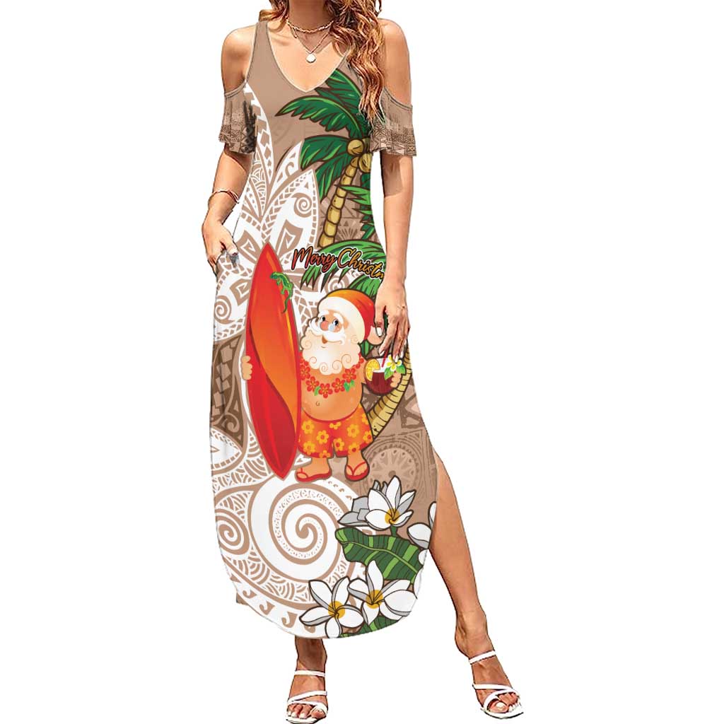 Polynesian Family Matching Summer Maxi Dress and Hawaiian Shirt Tropical Santa - Plumeria Beige Vintage LT7 Mom's Dress Beige - Polynesian Pride