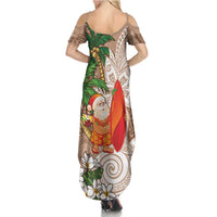 Polynesian Family Matching Summer Maxi Dress and Hawaiian Shirt Tropical Santa - Plumeria Beige Vintage LT7 - Polynesian Pride
