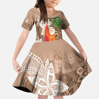 Polynesian Family Matching Tank Maxi Dress and Hawaiian Shirt Tropical Santa - Plumeria Beige Vintage LT7 Daughter's Dress Beige - Polynesian Pride