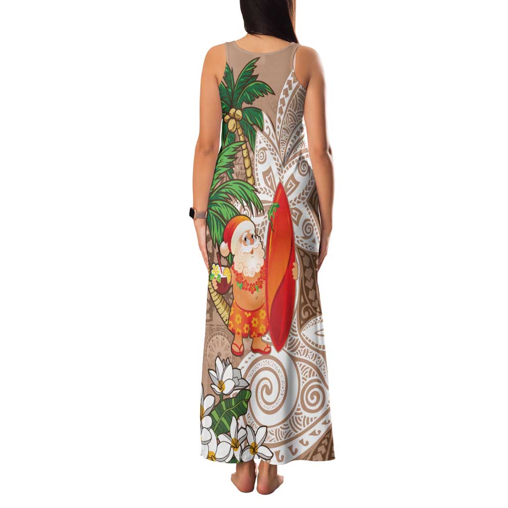 Polynesian Family Matching Tank Maxi Dress and Hawaiian Shirt Tropical Santa - Plumeria Beige Vintage LT7 - Polynesian Pride
