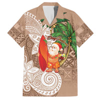 Polynesian Hawaiian Shirt Tropical Santa - Plumeria Beige Vintage