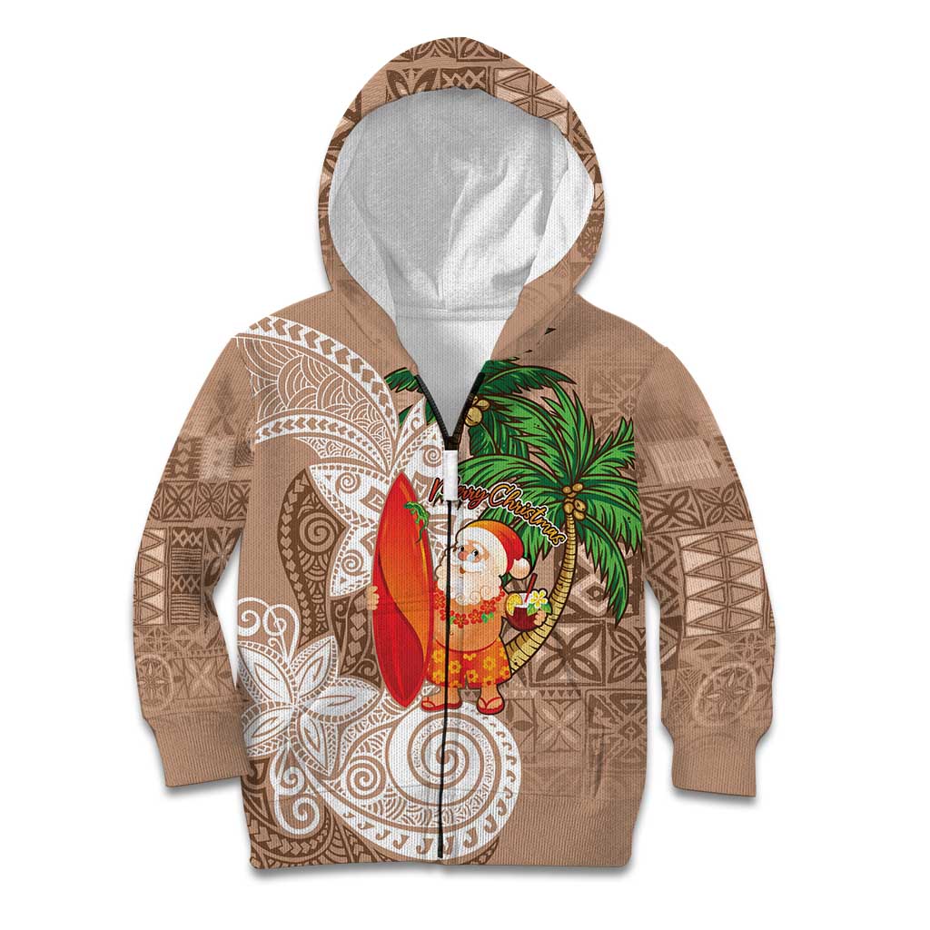 Polynesian Kid Hoodie Tropical Santa - Plumeria Beige Vintage LT7 Zip Hoodie Beige - Polynesian Pride