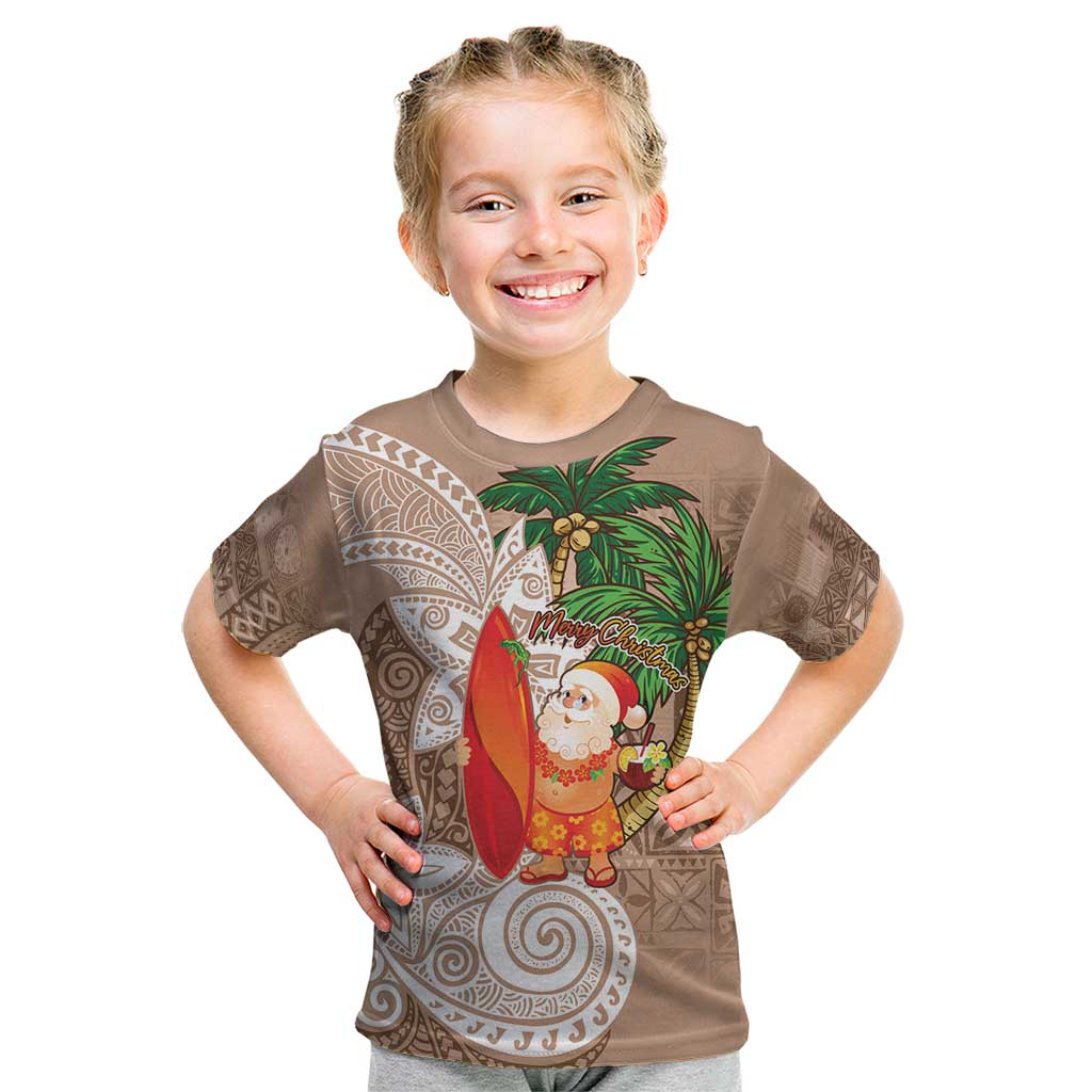 Polynesian Kid T Shirt Tropical Santa - Plumeria Beige Vintage LT7 Beige - Polynesian Pride
