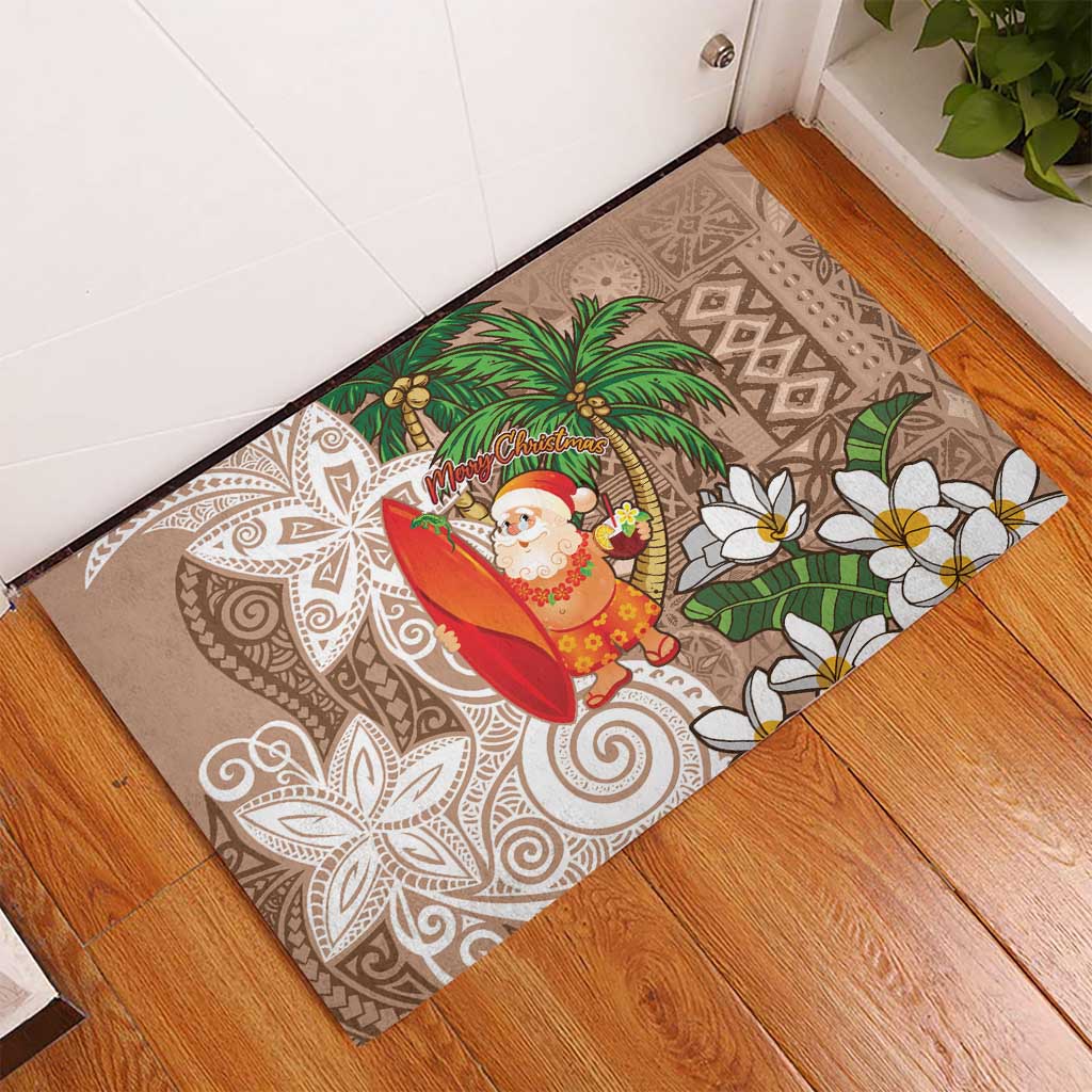 Polynesian Rubber Doormat Tropical Santa - Plumeria Beige Vintage