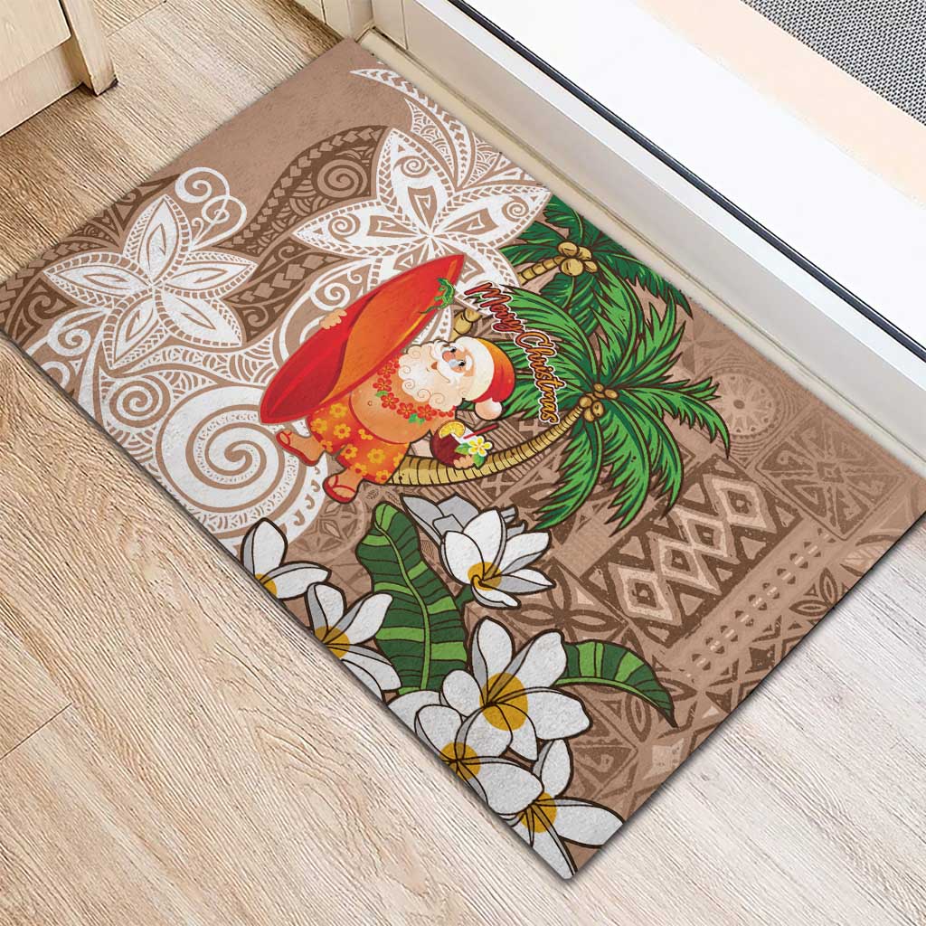 Polynesian Rubber Doormat Tropical Santa - Plumeria Beige Vintage