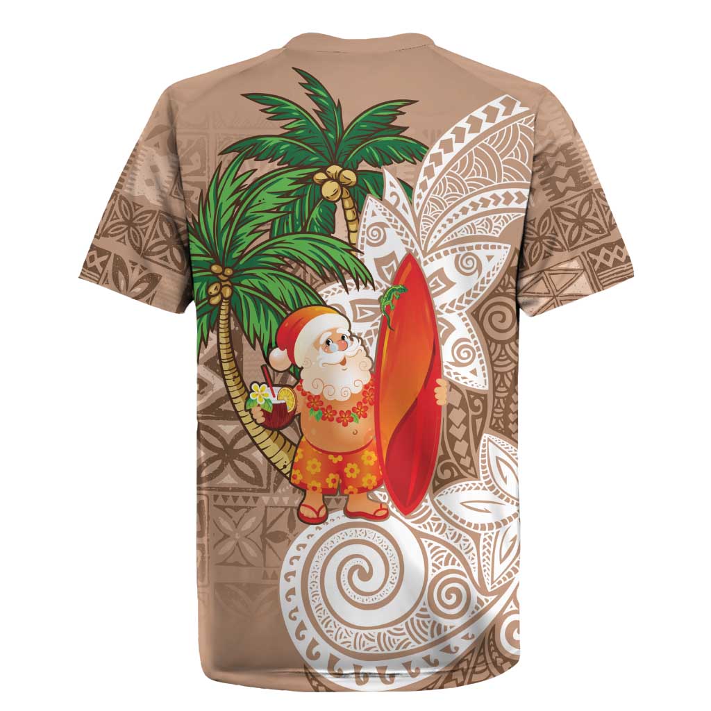 Polynesian Rugby Jersey Tropical Santa - Plumeria Beige Vintage
