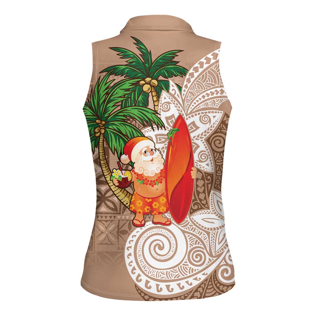 Polynesian Women Sleeveless Polo Shirt Tropical Santa - Plumeria Beige Vintage LT7 - Polynesian Pride