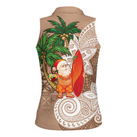 Polynesian Women Sleeveless Polo Shirt Tropical Santa - Plumeria Beige Vintage LT7 - Polynesian Pride
