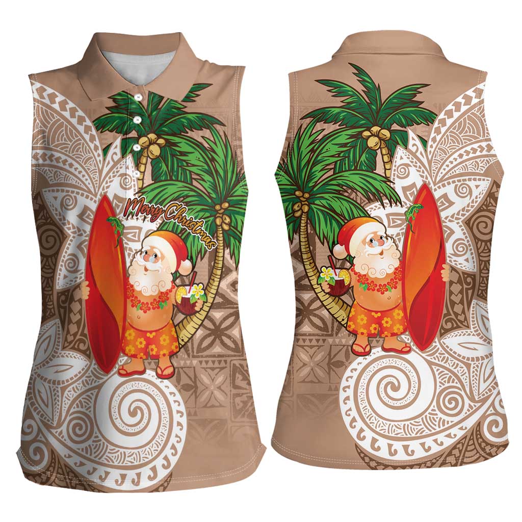 Polynesian Women Sleeveless Polo Shirt Tropical Santa - Plumeria Beige Vintage LT7 - Polynesian Pride
