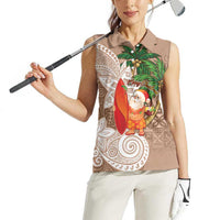 Polynesian Women Sleeveless Polo Shirt Tropical Santa - Plumeria Beige Vintage LT7 - Polynesian Pride