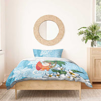 Polynesian Bedding Set Tropical Santa - Plumeria Turquoise Vintage LT7 - Polynesian Pride