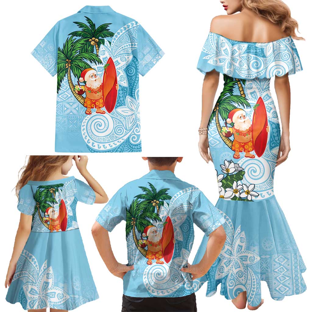 Polynesian Family Matching Mermaid Dress and Hawaiian Shirt Tropical Santa - Plumeria Turquoise Vintage LT7 - Polynesian Pride