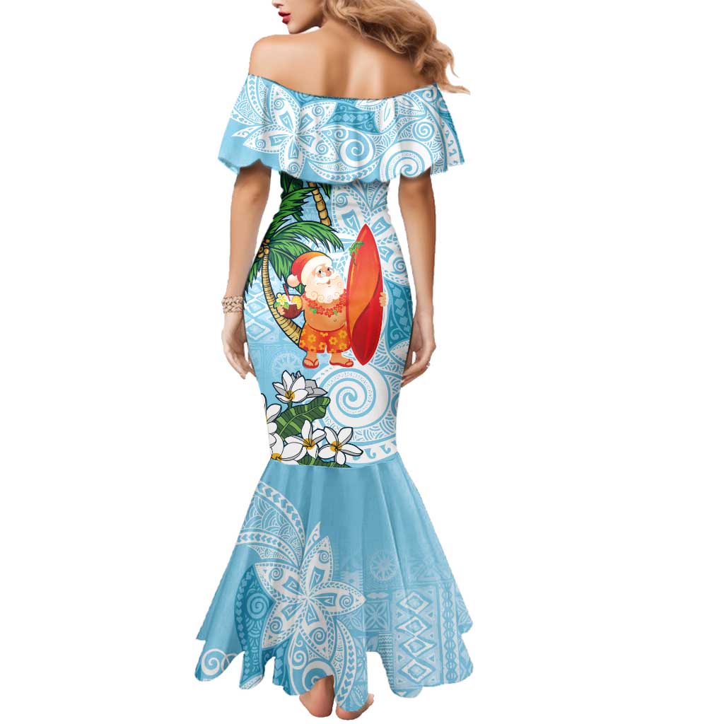Polynesian Family Matching Mermaid Dress and Hawaiian Shirt Tropical Santa - Plumeria Turquoise Vintage LT7 - Polynesian Pride