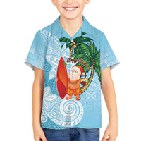 Polynesian Family Matching Off The Shoulder Long Sleeve Dress and Hawaiian Shirt Tropical Santa - Plumeria Turquoise Vintage LT7 Son's Shirt Turquoise - Polynesian Pride