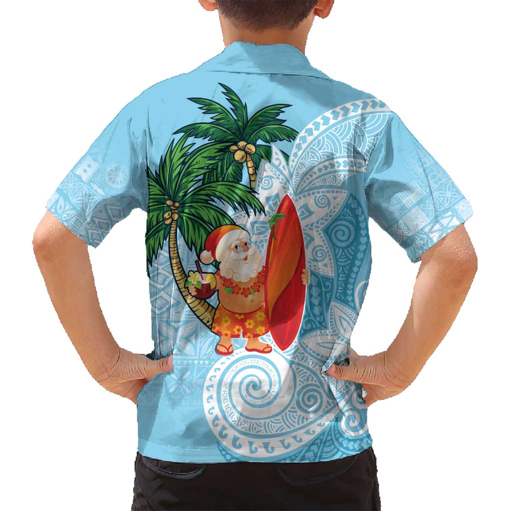 Polynesian Family Matching Off Shoulder Maxi Dress and Hawaiian Shirt Tropical Santa - Plumeria Turquoise Vintage LT7 - Polynesian Pride