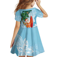 Polynesian Family Matching Off Shoulder Maxi Dress and Hawaiian Shirt Tropical Santa - Plumeria Turquoise Vintage LT7 - Polynesian Pride