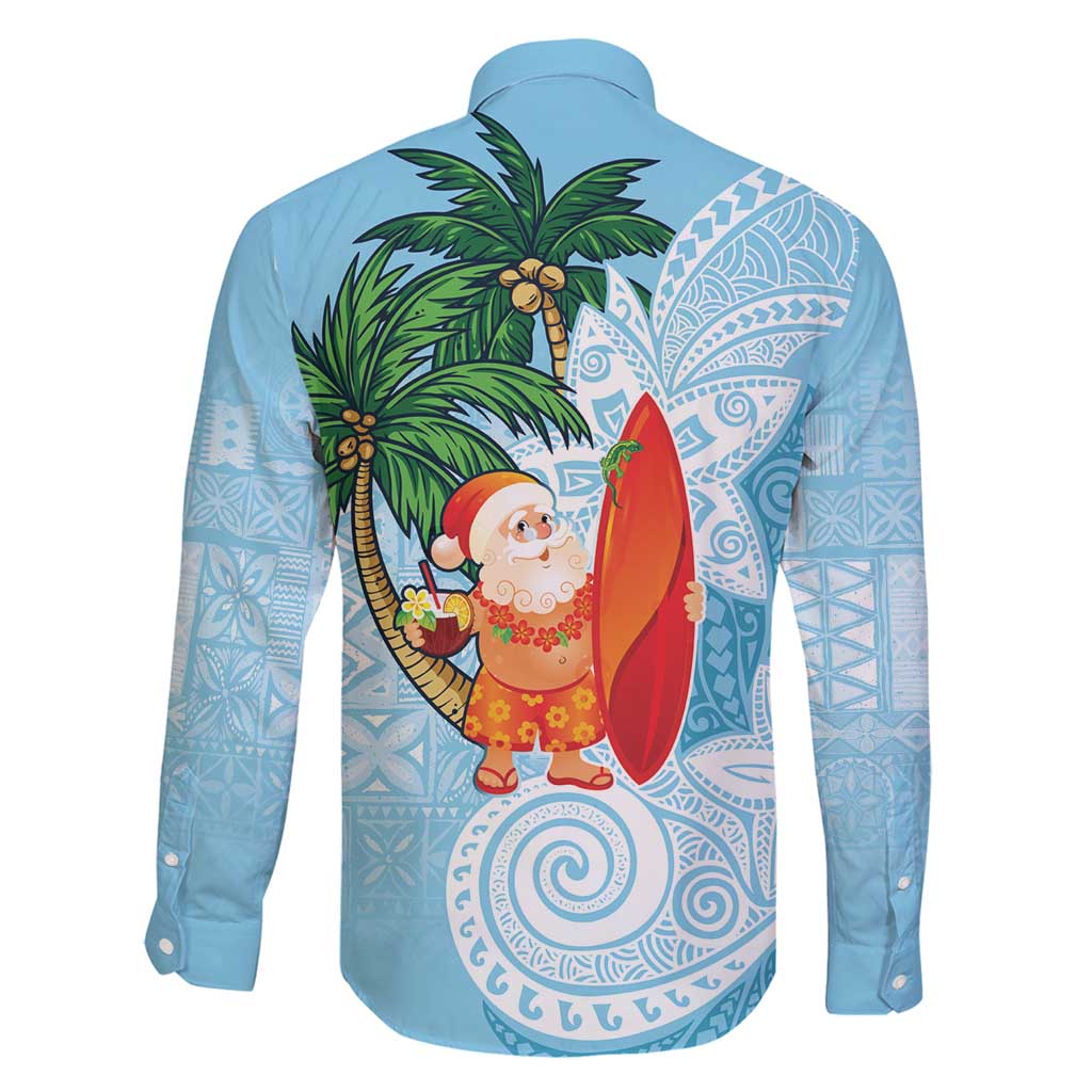 Polynesian Family Matching Off Shoulder Maxi Dress and Hawaiian Shirt Tropical Santa - Plumeria Turquoise Vintage LT7 - Polynesian Pride