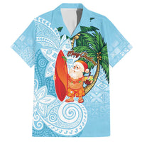 Polynesian Family Matching Off Shoulder Short Dress and Hawaiian Shirt Tropical Santa - Plumeria Turquoise Vintage LT7 Dad's Shirt - Short Sleeve Turquoise - Polynesian Pride