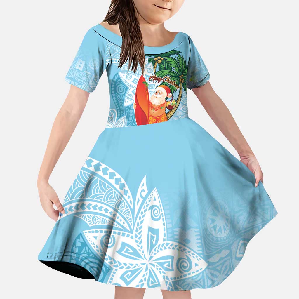 Polynesian Family Matching Short Sleeve Bodycon Dress and Hawaiian Shirt Tropical Santa - Plumeria Turquoise Vintage LT7 Daughter's Dress Turquoise - Polynesian Pride