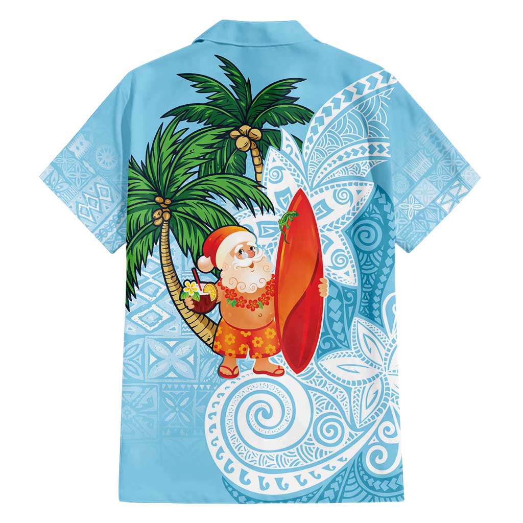 Polynesian Family Matching Short Sleeve Bodycon Dress and Hawaiian Shirt Tropical Santa - Plumeria Turquoise Vintage LT7 - Polynesian Pride