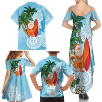Polynesian Family Matching Summer Maxi Dress and Hawaiian Shirt Tropical Santa - Plumeria Turquoise Vintage LT7 - Polynesian Pride
