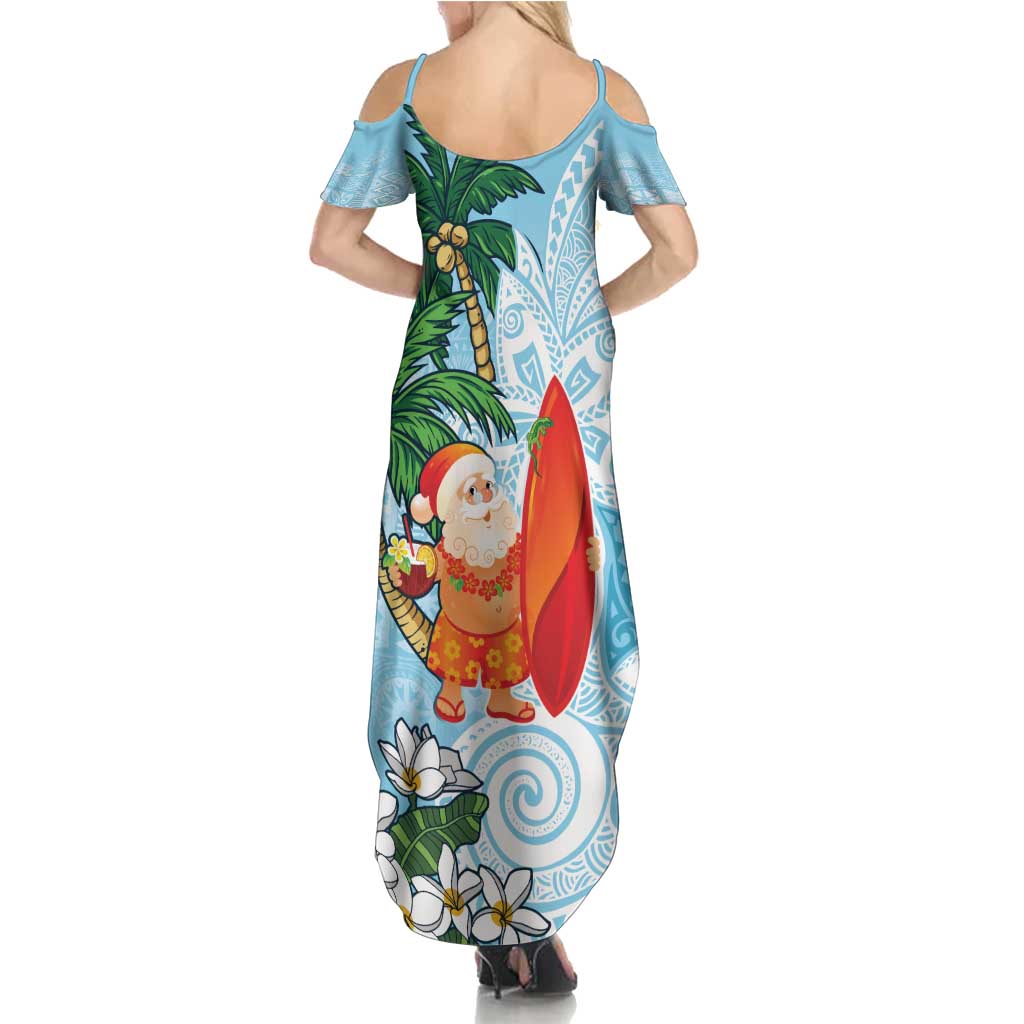 Polynesian Family Matching Summer Maxi Dress and Hawaiian Shirt Tropical Santa - Plumeria Turquoise Vintage LT7 - Polynesian Pride