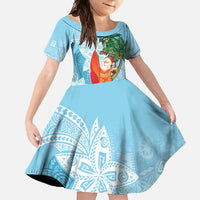 Polynesian Family Matching Tank Maxi Dress and Hawaiian Shirt Tropical Santa - Plumeria Turquoise Vintage LT7 Daughter's Dress Turquoise - Polynesian Pride