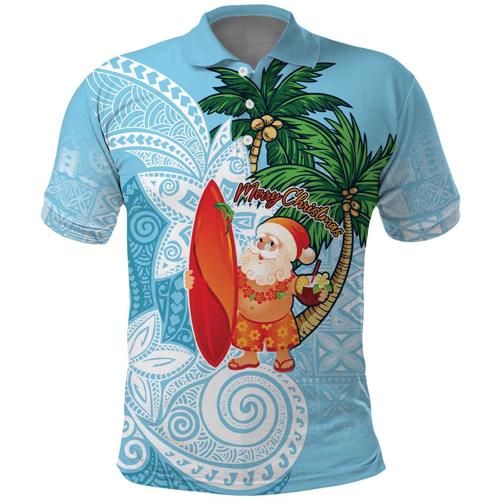 Polynesian Polo Shirt Tropical Santa - Plumeria Turquoise Vintage LT7 Turquoise - Polynesian Pride