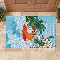 Polynesian Rubber Doormat Tropical Santa - Plumeria Turquoise Vintage