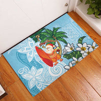 Polynesian Rubber Doormat Tropical Santa - Plumeria Turquoise Vintage