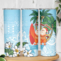 Polynesian Skinny Tumbler Tropical Santa - Plumeria Turquoise Vintage LT7 - Polynesian Pride