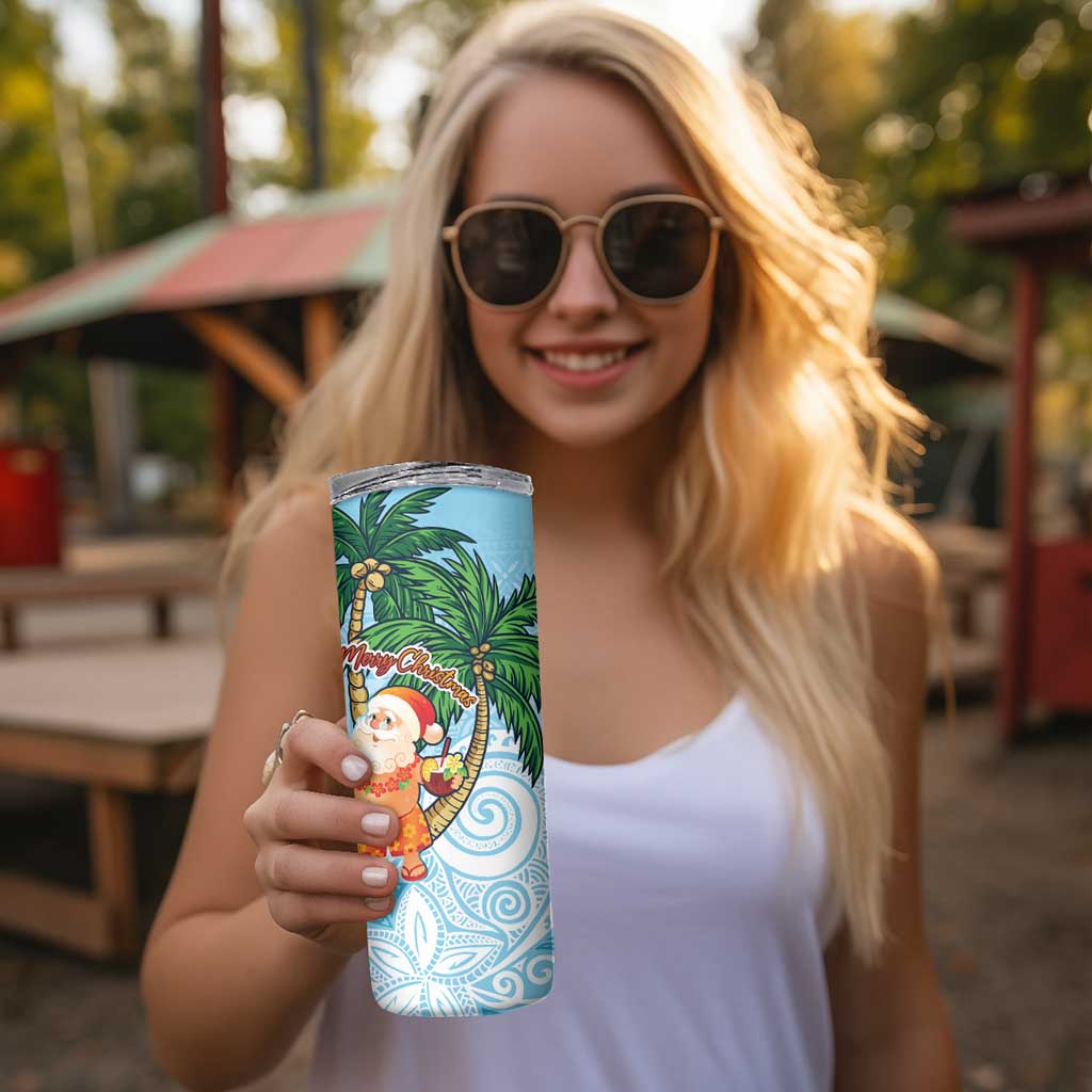 Polynesian Skinny Tumbler Tropical Santa - Plumeria Turquoise Vintage LT7 - Polynesian Pride