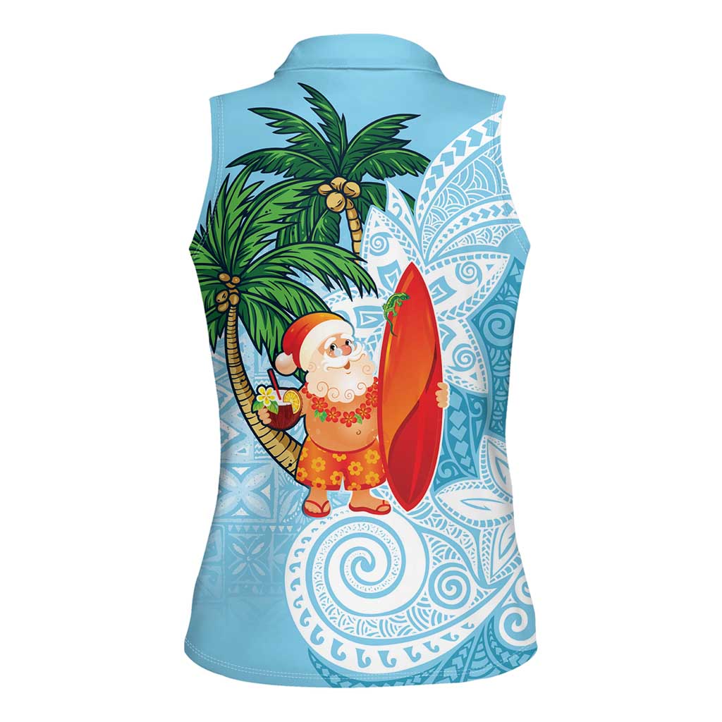 Polynesian Women Sleeveless Polo Shirt Tropical Santa - Plumeria Turquoise Vintage LT7 - Polynesian Pride
