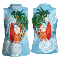 Polynesian Women Sleeveless Polo Shirt Tropical Santa - Plumeria Turquoise Vintage LT7 - Polynesian Pride