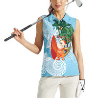 Polynesian Women Sleeveless Polo Shirt Tropical Santa - Plumeria Turquoise Vintage LT7 - Polynesian Pride