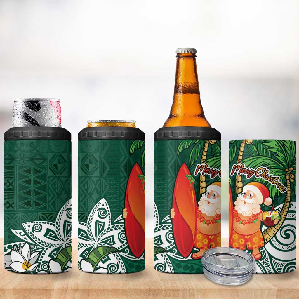 Polynesian 4 in 1 Can Cooler Tumbler Tropical Santa - Plumeria Green Vintage LT7 - Polynesian Pride