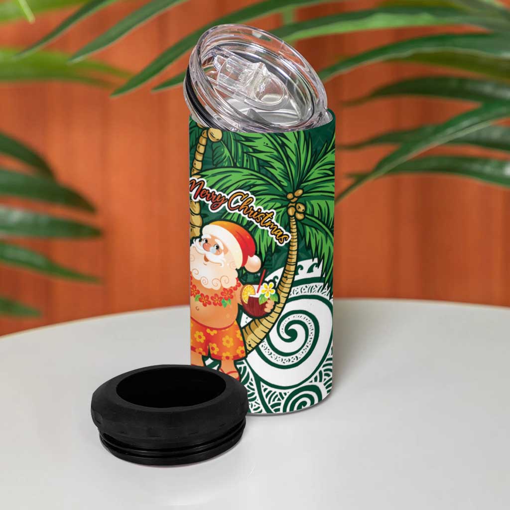 Polynesian 4 in 1 Can Cooler Tumbler Tropical Santa - Plumeria Green Vintage LT7 - Polynesian Pride