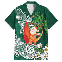 Polynesian Family Matching Long Sleeve Bodycon Dress and Hawaiian Shirt Tropical Santa - Plumeria Green Vintage LT7 Dad's Shirt - Short Sleeve Green - Polynesian Pride