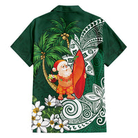 Polynesian Family Matching Long Sleeve Bodycon Dress and Hawaiian Shirt Tropical Santa - Plumeria Green Vintage LT7 - Polynesian Pride