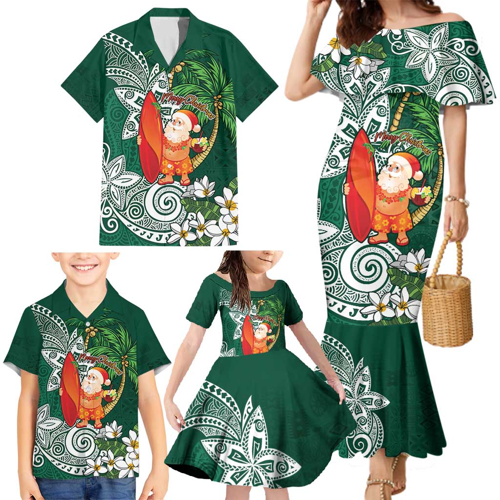 Polynesian Family Matching Mermaid Dress and Hawaiian Shirt Tropical Santa - Plumeria Green Vintage LT7 - Polynesian Pride